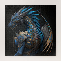Dragon bleu vapeur avec ailes métalliques IA art