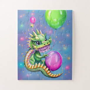 Puzzle Dragon d'anniversaire mignon avec ballons