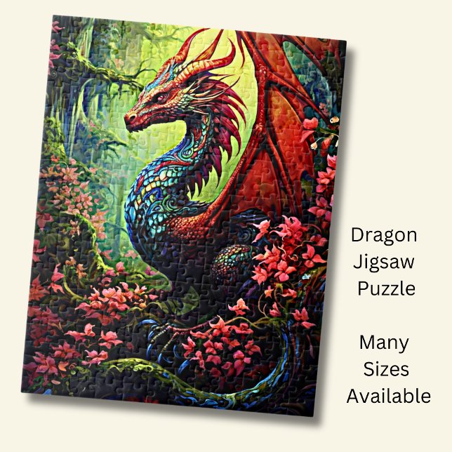 Puzzle Dragon de forêt à ailes rouges avec fleurs rouges (Créateur téléchargé)