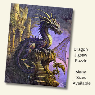 Puzzle Dragon d'or violet sur les marches du château