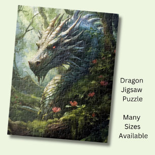 Puzzle Dragon en forêt avec fleurs roses