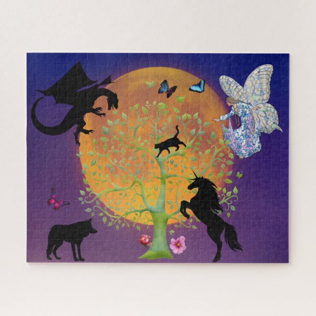 Puzzle Dragon Fairy Unicorn Imaginaire Arbre et Pleine lu (Horizontal)