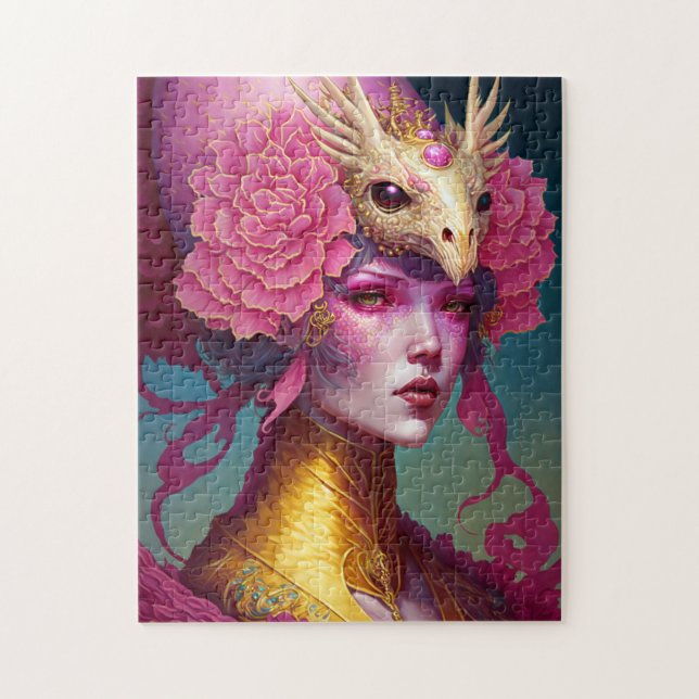 Puzzle Dragon rose Crâne Femme Imaginaire Art (Vertical)