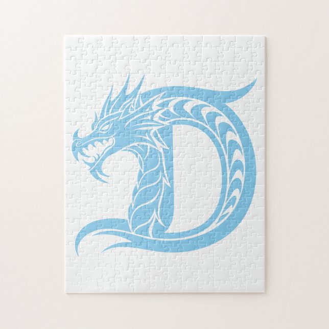 Puzzle Dragon Styled Letter D, Dragon Alphabet, Monogram (Vertical)