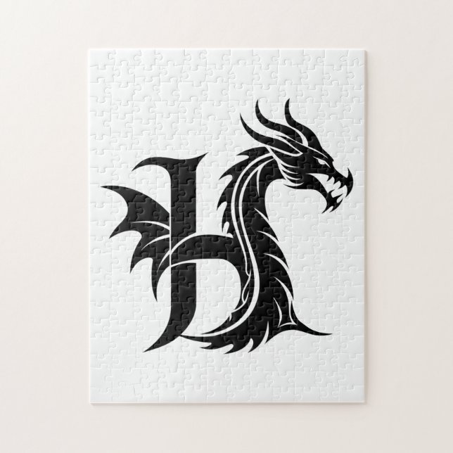 Puzzle Dragon Styled Letter H, Dragon Alphabet, Monogram (Vertical)