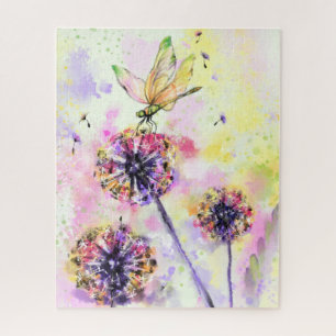 Puzzle Dragonfly and Dandelions - Peinture aquarelle