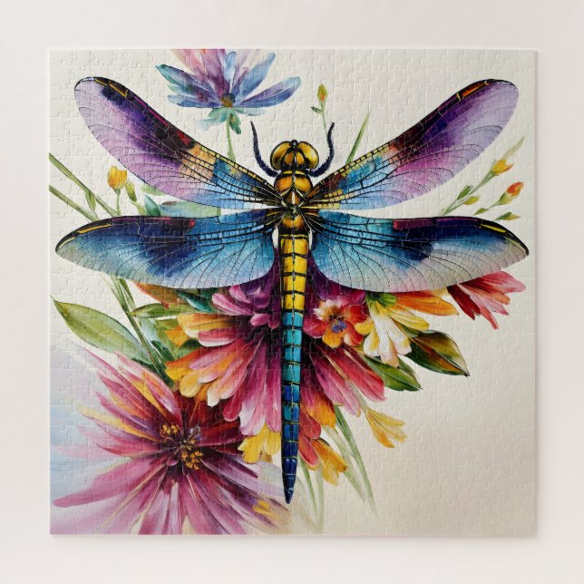 Puzzle Dragonfly Floral Multicolor Art (Vertical)