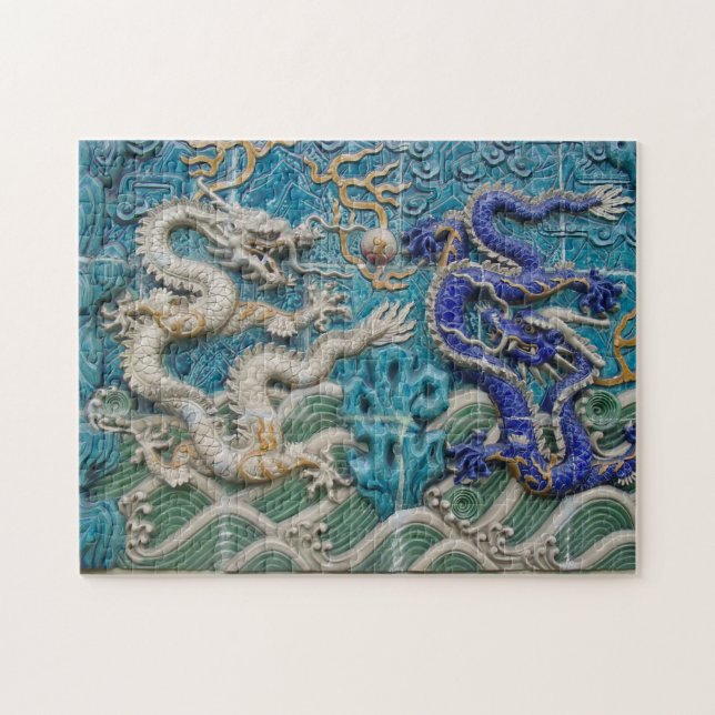 Puzzle Dragons asiatiques blancs et bleus de style (Horizontal)
