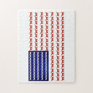 Puzzle Drapeau 4 juillet chat rouge blanc et bleu