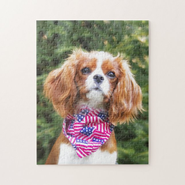 Puzzle Drapeau américain Cavalier roi Charles Spaniel Pup (Vertical)