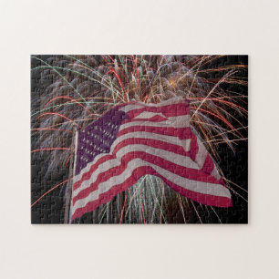 Puzzle Drapeau américain et feux d'artifice