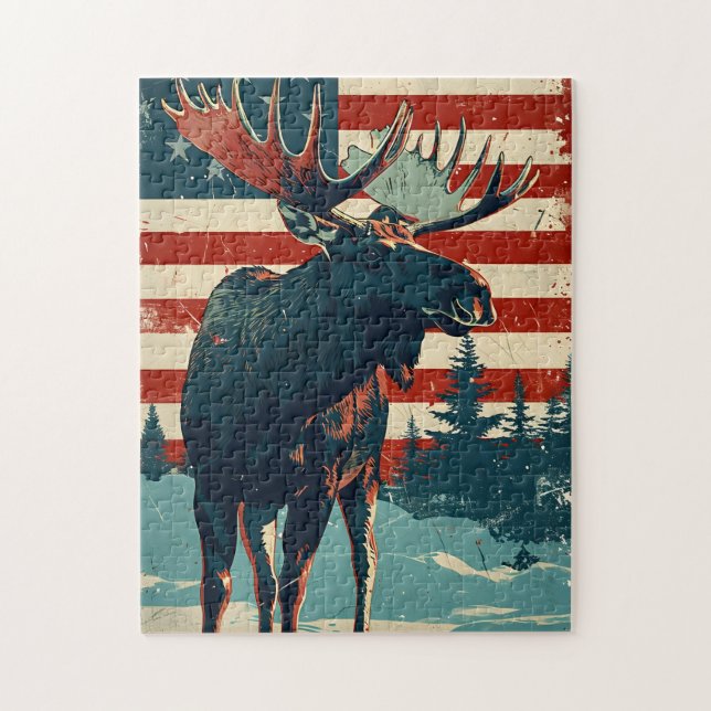 Puzzle Drapeau américain Moose Vintage (Vertical)