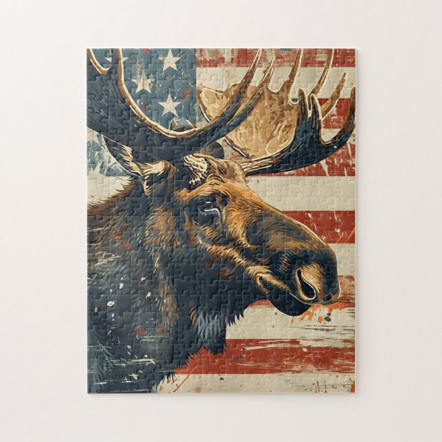 Puzzle Drapeau américain Moose Vintage (Vertical)