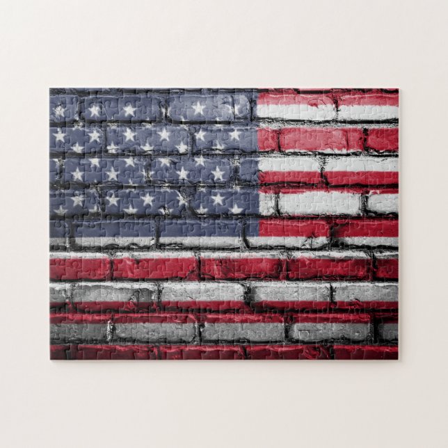 Puzzle Drapeau américain peint sur mur de briques (Horizontal)