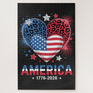 Puzzle Drapeau Cœur Léopard 1776 2026 4 juillet