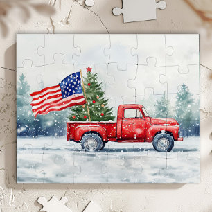 Puzzle Drapeau de camion de Noël rouge vintage arbre de N