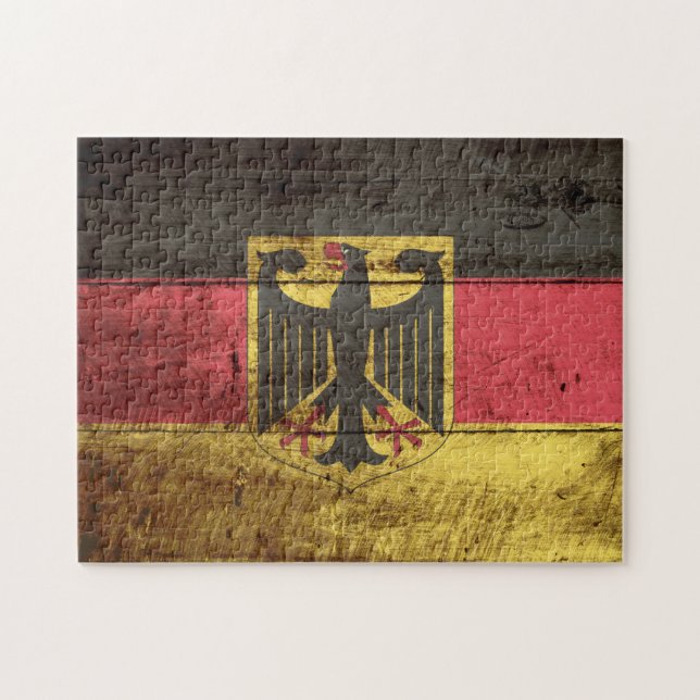 Puzzle Drapeau de l'Allemagne sur le vieux grain en bois (Horizontal)