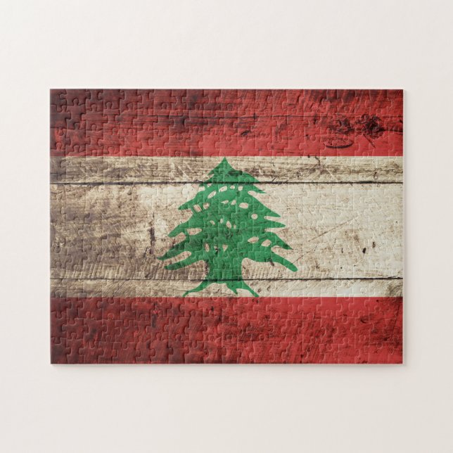 Puzzle Drapeau du Liban sur le vieux grain en bois (Horizontal)