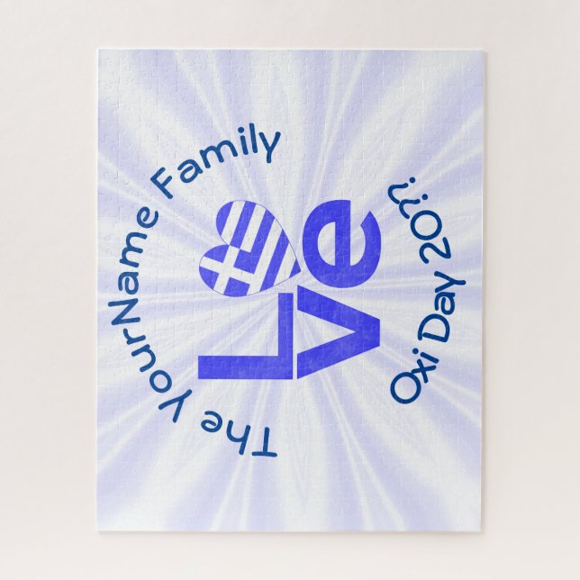 Puzzle Drapeau grec en forme de cœur bleu AMOUR Personnal (Vertical)