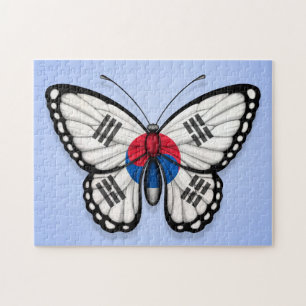 Puzzle Drapeau sud-coréen de papillon sur le bleu