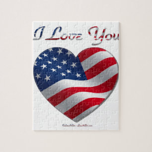 Puzzle Drapeau USA Cœur Je T'Aime