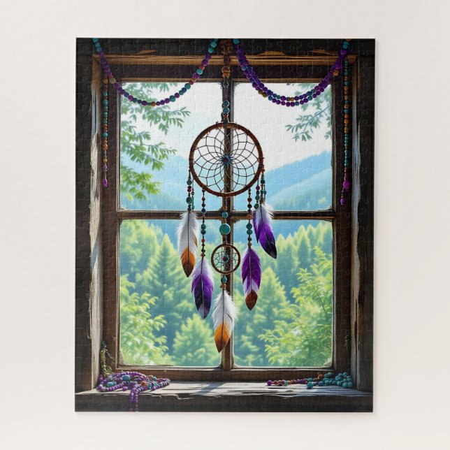 Puzzle Dreamcatcher in Window | Boho Art (Vertical)