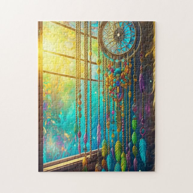Puzzle Dreamcatcher mystique en vert violet fenêtre (Vertical)