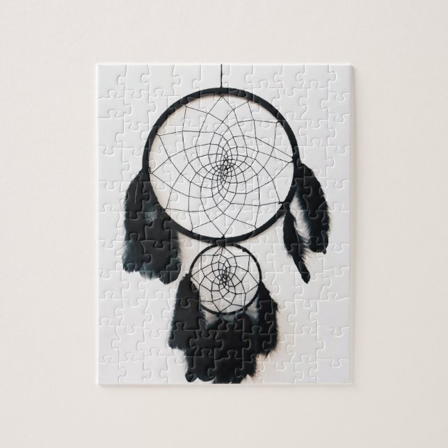 Puzzle Dreamcatcher noir avec plumes (Vertical)