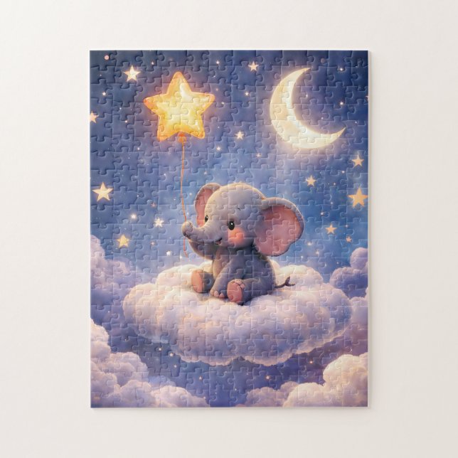 Puzzle Dreamy elephant and midnight moon 252 piece jigsaw (Vertical)