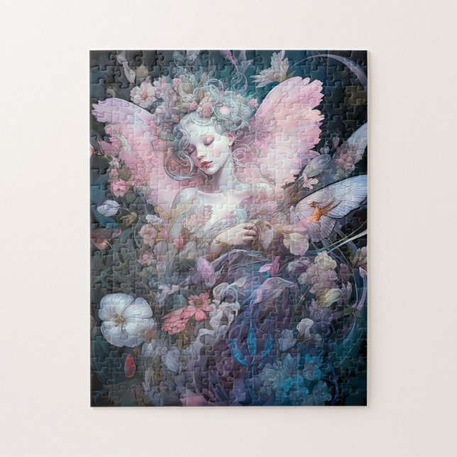Puzzle Dreamy Fairy Girl Rose Blue Imaginaire Art (Vertical)