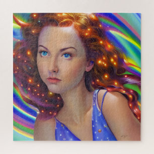 Puzzle Dreamy Girl with Rainbow Lights