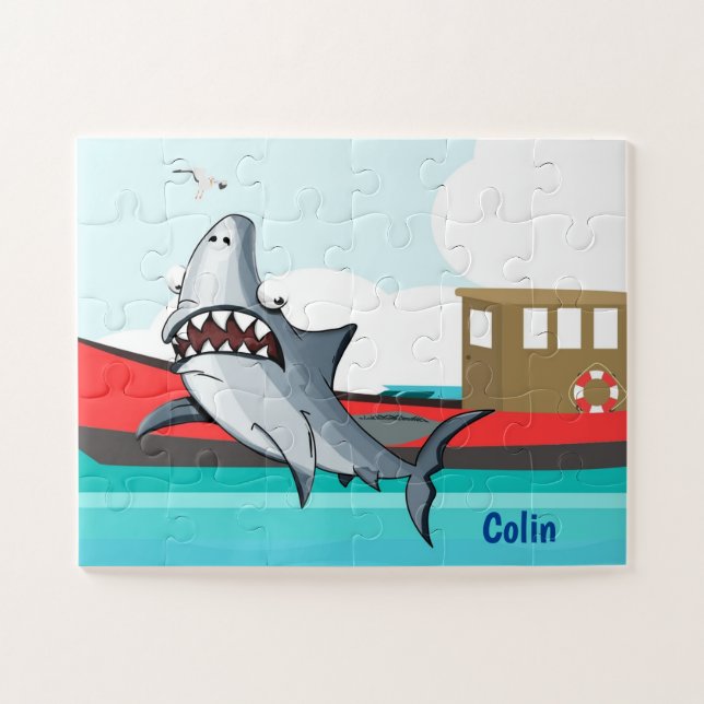 Puzzle Drôle Cartoon Requin dans l'eau | Enfants personna (Horizontal)
