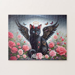 Puzzle Drôle démon noir et chat ange