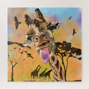Puzzle Drôle Giraffe Tongue Sortie Éclat Joueur - Dessin
