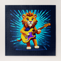 Drôle Lion Jouer Guitare