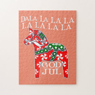 Puzzle Drôle Noël suédois Dieu Jul Dala Horse Dalahos