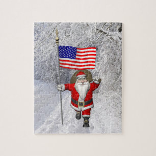 Puzzle Drôle Père Noël avec drapeau américain