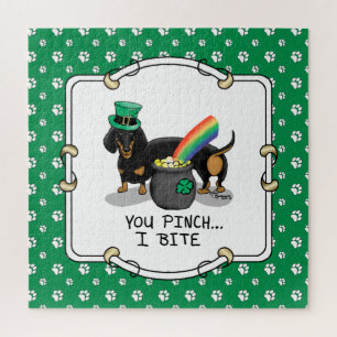 Puzzle Drôle St. Patrick's Day Dachshund (noir & bronzage