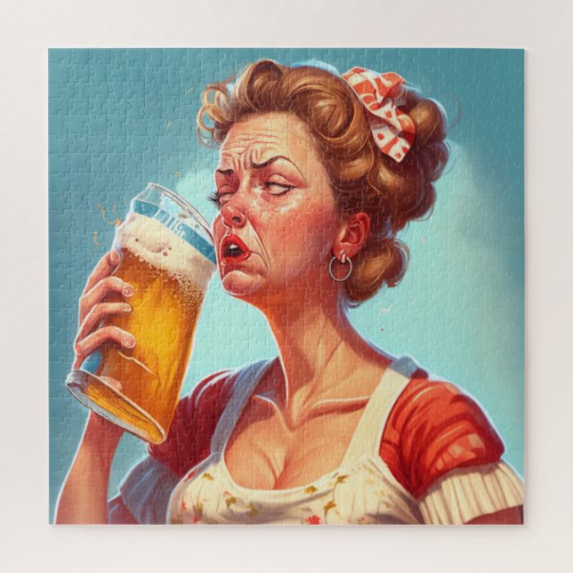 Puzzle Drôle Vielle Dame à boire une bière (Vertical)