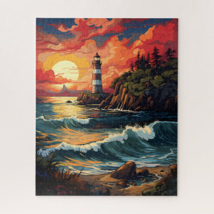 Puzzle du phare au coucher du soleil