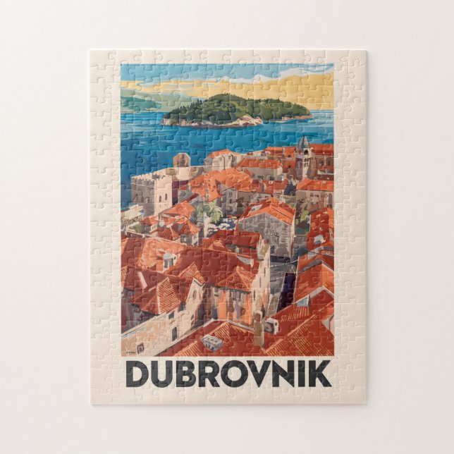 Puzzle Dubrovnik Croatie Illustration Voyage Art Vintage (Vertical)