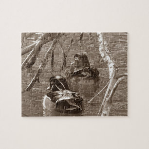 Puzzle Duck de bois Drake et Hen à Sepia