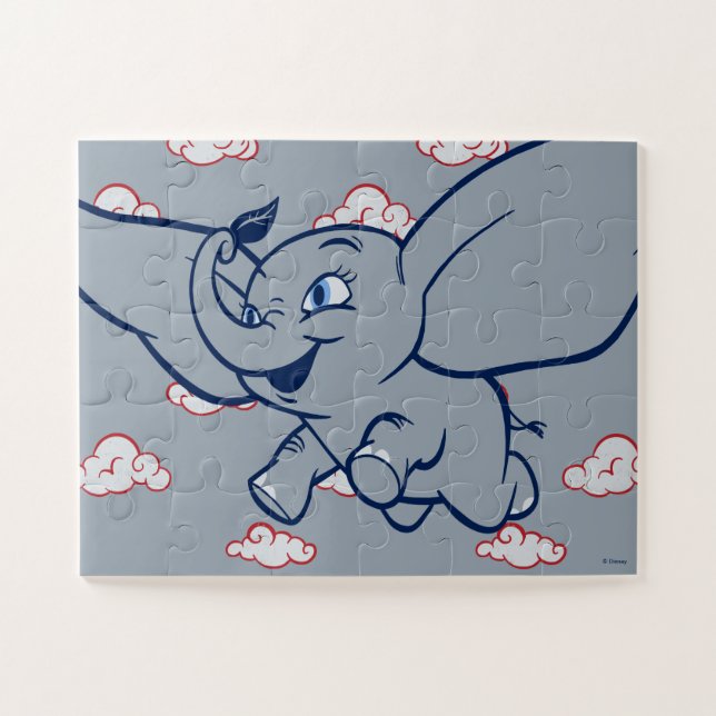 Puzzle Dumbo | Cartoon Dumbo Volant Avec Plumes (Horizontal)
