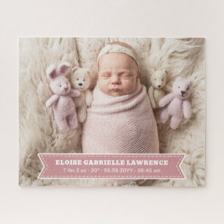 Puzzle Dusky Pink Newborn Baby Girl Birth Stats Photo
