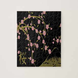 Puzzle Écran japonais rose Sakura or noir