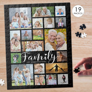 Puzzle Écriture FAMILIALE Moderne Photo Collage Nom Noir