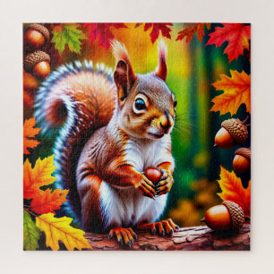 Puzzle Écureuil de dessin animé adorable dans une forêt