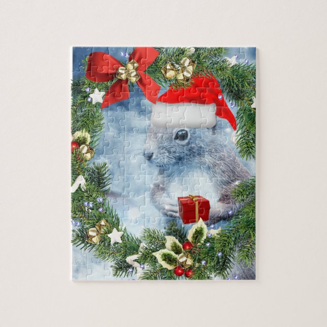 Puzzle Écureuil de Noël avec scie à couronne de jour féri (Vertical)