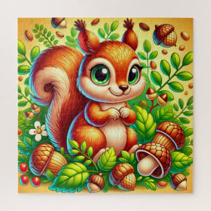 Puzzle Écureuil mignon entouré de feuilles de forêt vibra