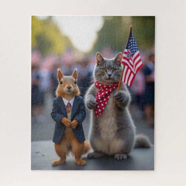 Puzzle Écureuil patriotique et chat (Vertical)